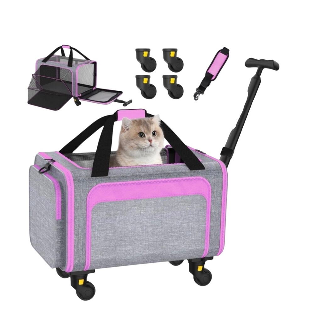 Rolling Pet Carrier with Detachable Wheels and Pull Bar